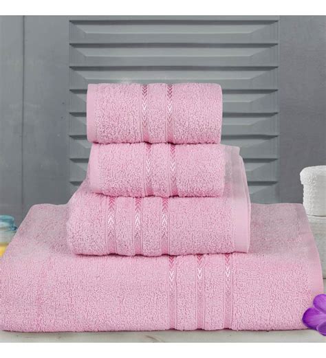 Buy Pink Cotton Hand, Medium Bath & Regular Bath Towel - Set of 4 by Bombay Dyeing Online ...