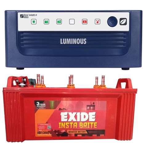 Buy Luminous ECO WATT+ 850 Square Wave Inverter & EXIDE INSTABRITE IB1350 135AH Flate Plate ...