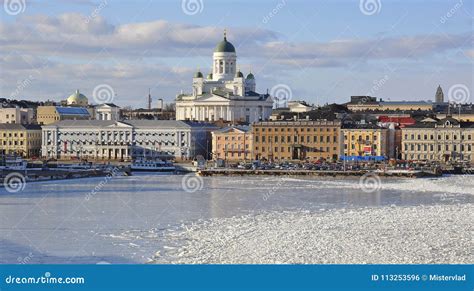 Helsinki Skyline and Helsinki Cathedral in Winter, Finland Stock Photo ...