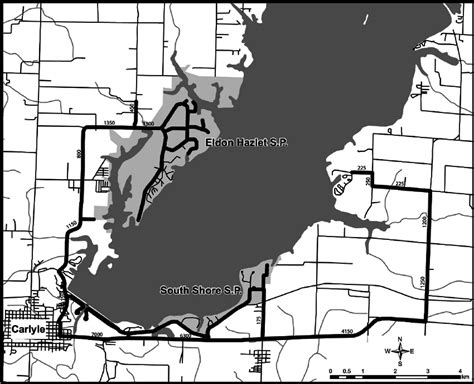 Map of Carlyle Lake, Illinois, showing the state parks (S.P.) and the... | Download Scientific ...