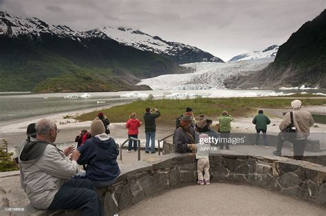 Mendenhall Glacier Visitor Center Exterior Observation Deck With Visitors High-Res Stock Photo ...