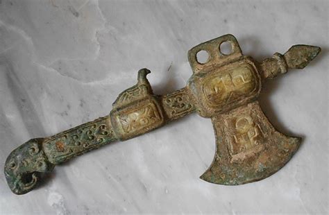 Shang Dynasty Bronze Jade Axe Ancient Chinese Phoenix Jade