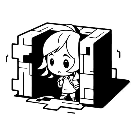 Premium Vector | Illustration of a kid girl in a carton carton box