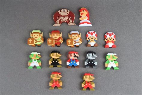 2.5" 8 Bit Pixel Super Mario Bros Nintendo star Luigi Yoshi Action nes ...