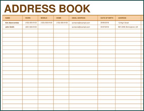 》Free Printable Excel Address Book Template