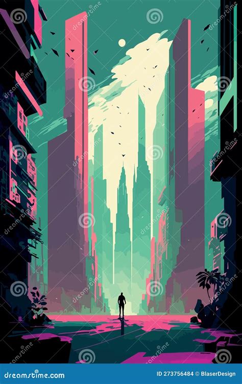 Poster of Futuristic City. Cyberpunk World. Video Game Concept Art ...