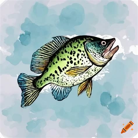 Hand-drawn watercolor illustration of a crappie fish on Craiyon