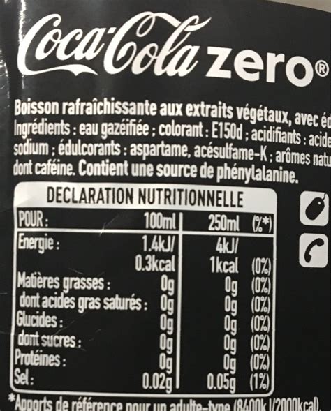 Coke Zero Nutrition Label