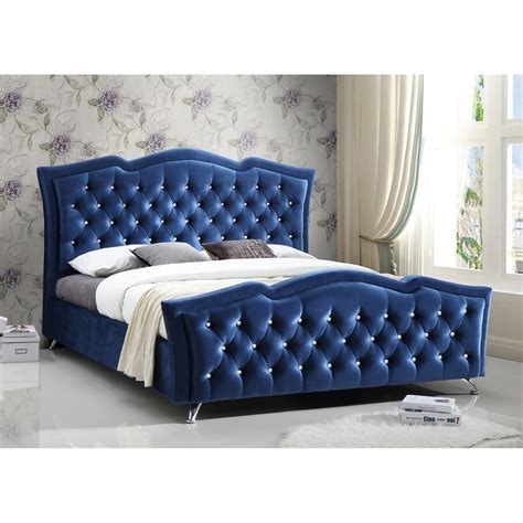 Royal Blue Tufted Classic Velvet Queen Platform Bed with a 65-in Tall ...