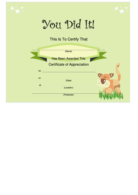 You Did It Certificate - Green printable pdf download