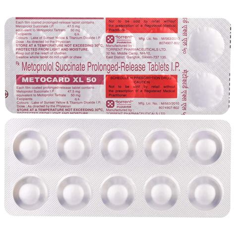 Metoprolol Succinate 50mg tablet Metocard XL Mcare exports | Exporter