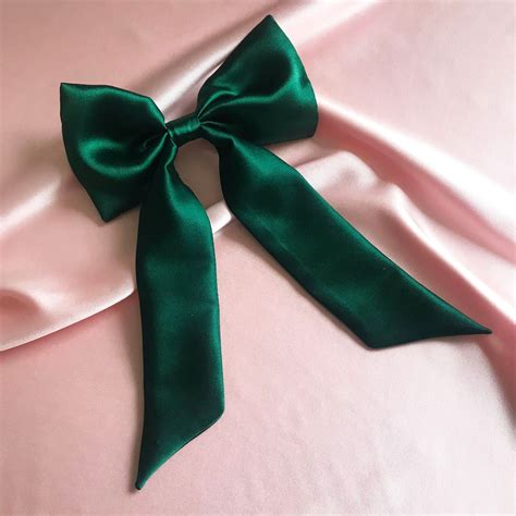 Emerald Green Real Silk Euphrasie Hair Bow Ribbon Barrette | Etsy UK | Ribbon hair bows, Hair ...