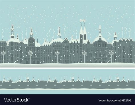 Seamless ornament with old winter town snow Vector Image