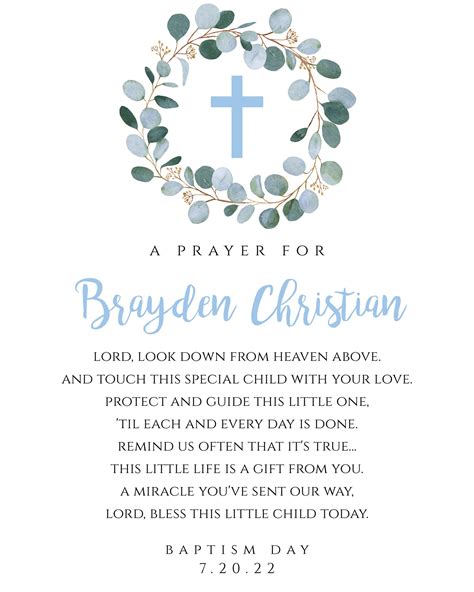 Blue Personalized Baby Baptism Prayer Sign Template for Boy | Etsy