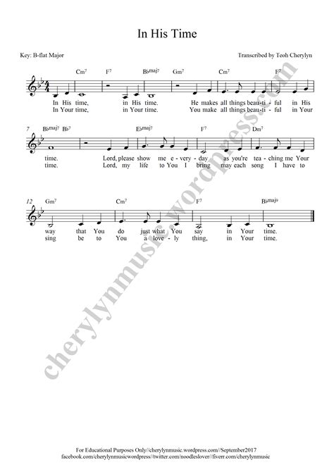 In His Time / Leadsheet | In his time, Praise and worship songs, Song sheet