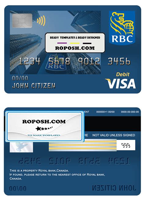 Canada Royal Bank of Canada (RBC) bank visa card debit card template in PSD format, fully ...