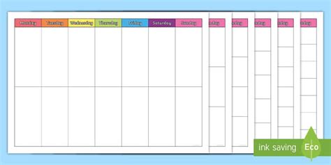 Full Week Timetable Template Word Documents (Teacher-Made)