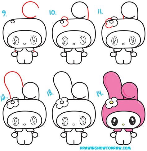 How to Draw Kawaii / Chibi My Melody from Hello Kitty : A Cute Bunny with a Hood on – Easy Steps ...