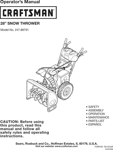 Craftsman 247887910 User Manual SNOW THROWER Manuals And Guides L0909524