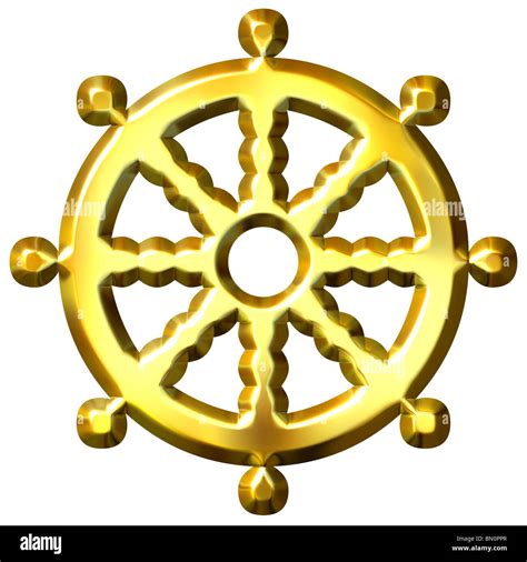 3d golden Buddhism symbol Wheel of Dharma. Represents Buddha's Stock Photo: 30136031 - Alamy