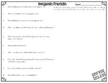 Benjamin Franklin Differentiated Reading Passages and Comprehension Questions