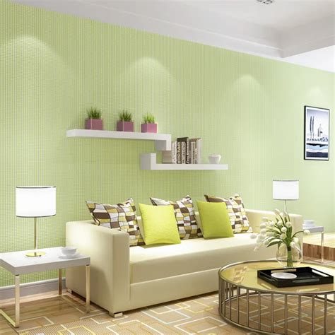 beibehang Fresh green light green wallpaper non woven pure color color wallpaper living room ...