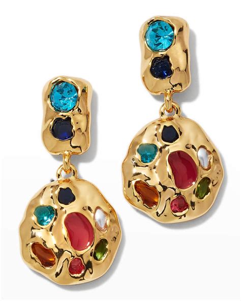 Kenneth Jay Lane Multicolored Gold Drop Earrings | Neiman Marcus