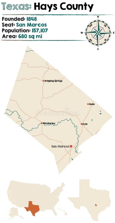 Map of Hays County in Texas Stock Vector - Illustration of america, states: 124778227