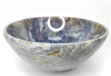 gemZworldMoss and Blue Agate Hand Crafted Crystal Bowl 210mm - India