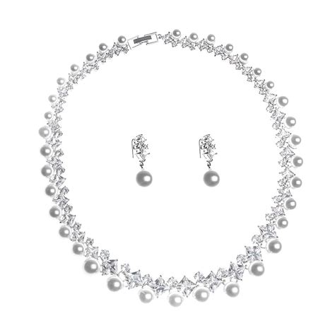 Gorgeous Cubic Zirconia Stone Big Pearl Choker Necklace Earrings Set – AtPerry's Healing Crystals
