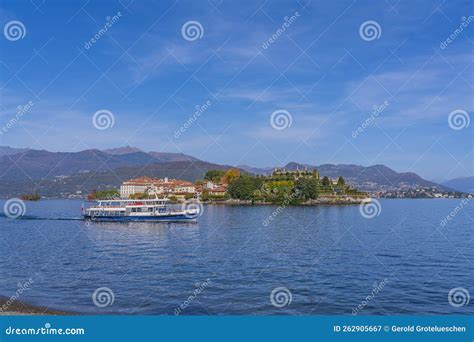 Ferry at the Lake Maggiore, Landscapes Over the Lake, in the Background Isola Bella - Island ...