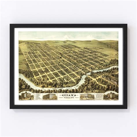 Vintage Map of Ottawa, Kansas 1872 by Ted's Vintage Art