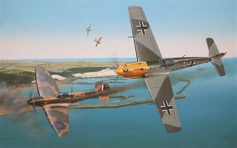 Download wallpapers Messerschmitt Bf109, Supermarine Spitfire, World War II, fighters, bf-109 ...