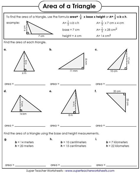 Area of a Triangle Equals Base Times Height Divided By 3 | Triangle worksheet, Area worksheets ...