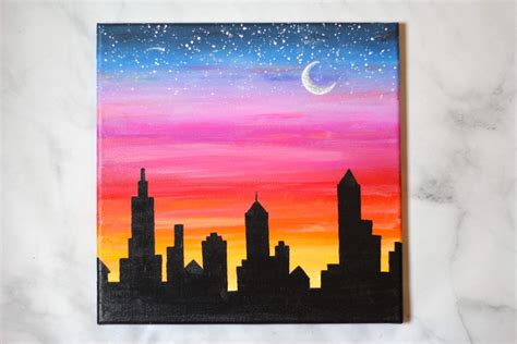 How to Paint a Sunset Cityscape For Beginners (Easy) | Canvas painting ...