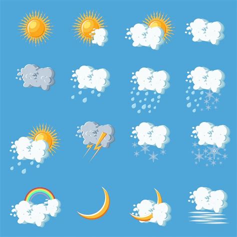 Premium Vector | Weather icons in cartoon style on blue background.