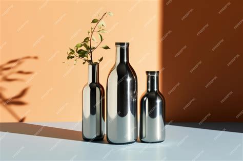Premium Photo | Reusable Glass Water Bottles and Branches with Green Leaves on Simple Background ...