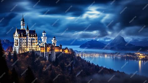 Premium AI Image | Night view of Neuschwanstein Castle