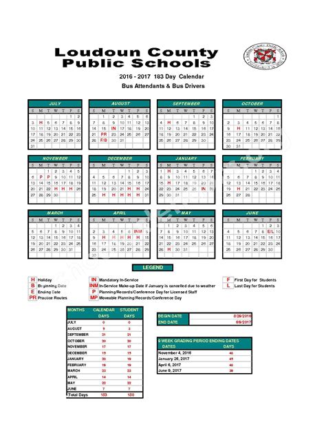 2016 - 2017Staff Calendar | Loudoun County Public Schools – Ashburn, VA