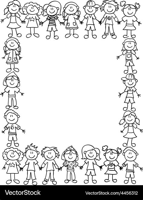 Kids friendship border-outline Royalty Free Vector Image