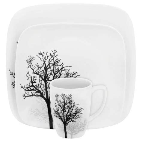 Corelle Square 16-Piece Seasonal Black Trees Glass Dinnerware Set (Service for 4) 1119417 - The ...