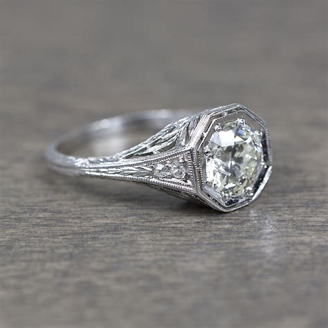 1920 Vintage Platinum and 1.66ct Old European Cut Diamond Engagement Ring