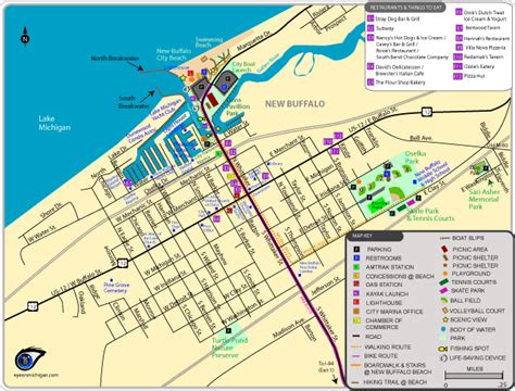 New Buffalo Area Map, includes New Buffalo Beach, Bike Route, Parks ...