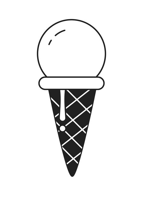 Frozen yummy ice cream cone monochrome flat vector object. Sorbet cone. Soft serve icecream ...