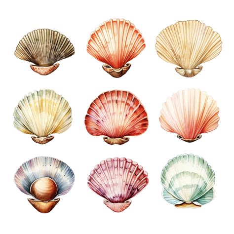 Watercolor Shellfish Clip Art, Shell, Shellfish, Scallop PNG Transparent Image and Clipart for ...