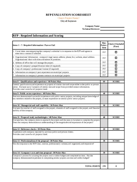 Fillable Online RFP evaluation score sheet. RFP evaluation score sheet ...