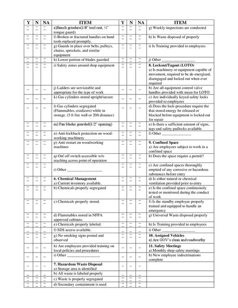 Shop/industrial safety inspection checklist in Word and Pdf formats ...