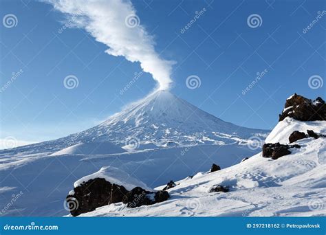 Klyuchevskoy Volcano - Active Volcano in Kamchatka Peninsula Stock Photo - Image of lava ...