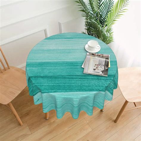 1PC Teal Wood Texture Tablecloth, Round Farmhouse Turquoise Table Cloths 152 Cm, Rustic Modern ...