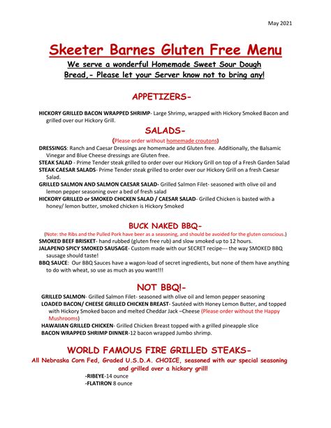 Gluten Free Menu – Skeeter Barnes